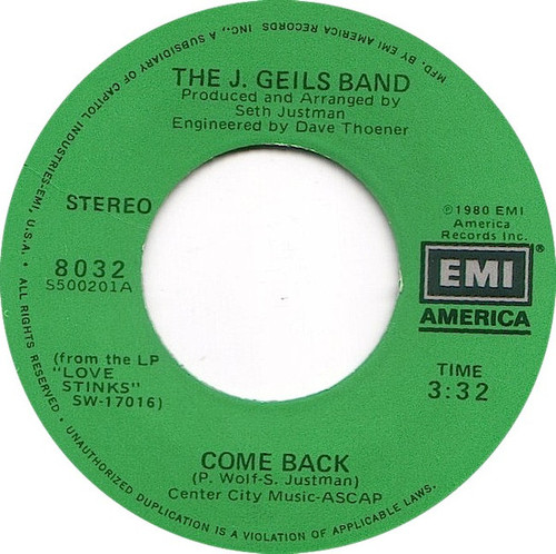 The J. Geils Band - Come Back (7", Single, Win)