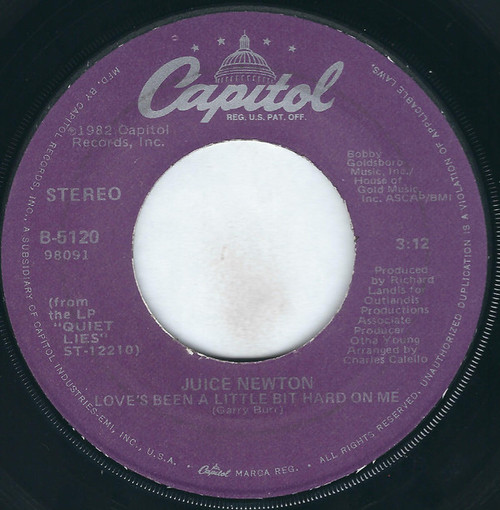 Juice Newton - Love's Been A Little Bit Hard On Me (7", Single, Jac)