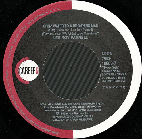 Lee Roy Parnell - Givin' Water To A Drowning Man (7", Single)