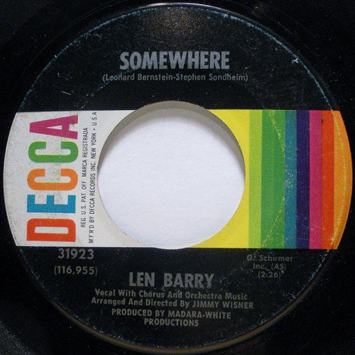 Len Barry - Somewhere / It's A Cryin' Shame (7", Single, Glo)