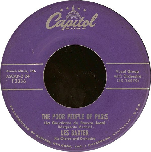 Les Baxter His Chorus And Orchestra* - The Poor People Of Paris (La Goualante Du Pauvre Jean) / Theme From "Helen Of Troy" (7", Single)
