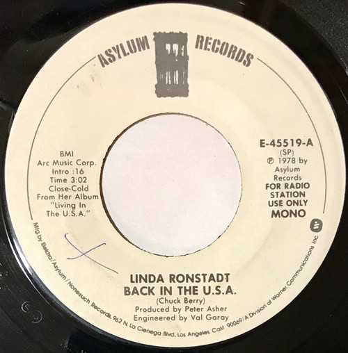 Linda Ronstadt - Back In The U.S.A.  (7", Mono, Promo)