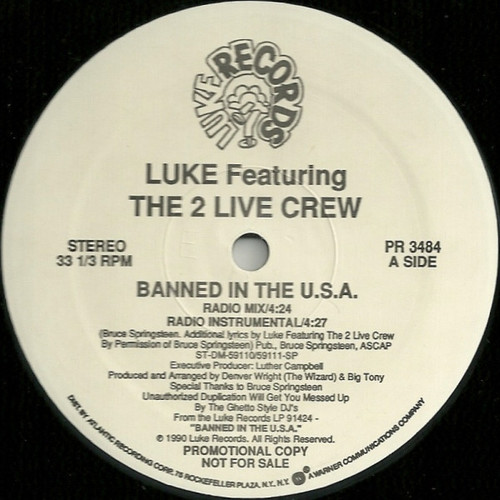 Luke Featuring The 2 Live Crew - Banned In The U.S.A. (12", Promo)