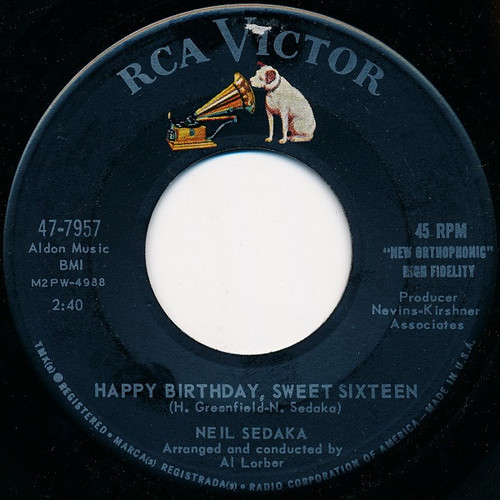 Neil Sedaka - Happy Birthday, Sweet Sixteen / Don't Lead Me On (7", Single)