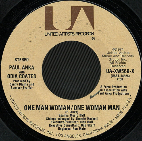 Paul Anka With Odia Coates - One Man Woman / One Woman Man (7", Single, Styrene, Pit)