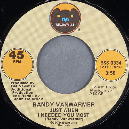 Randy Vanwarmer - Just When I Needed You Most / Your Light (7", Single, Win)
