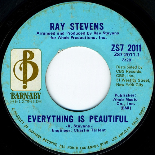 Ray Stevens - Everything Is Beautiful (7", Single, Mono, Styrene, Ter)