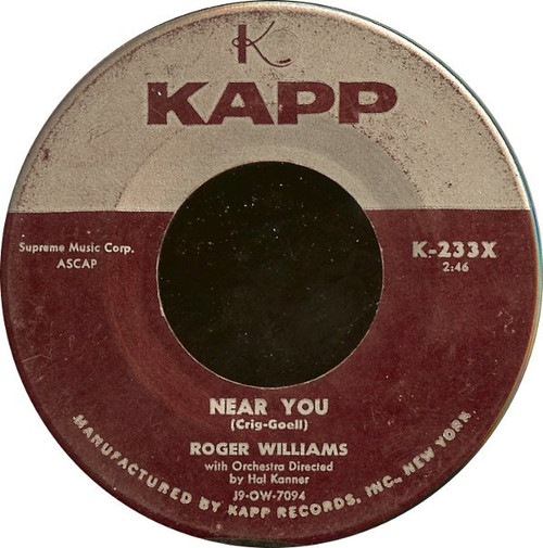 Roger Williams (2) - Near You / The Merry Widow Waltz (7", Roc)