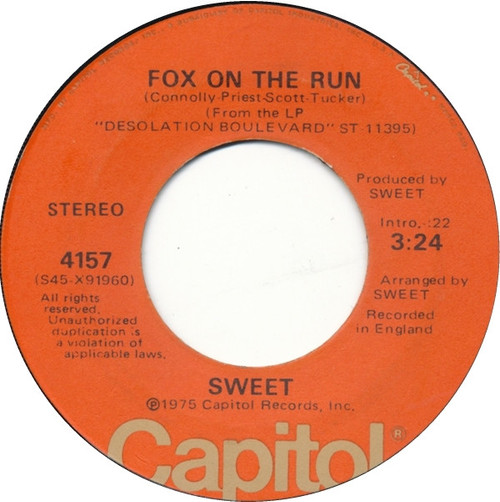 Sweet* - Fox On The Run (7", Single, Win)