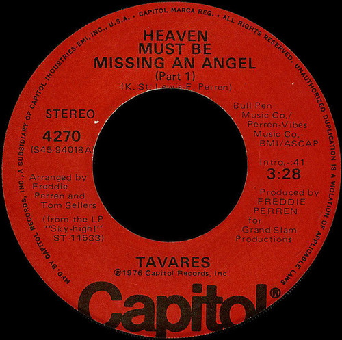 Tavares - Heaven Must Be Missing An Angel (7", Win)