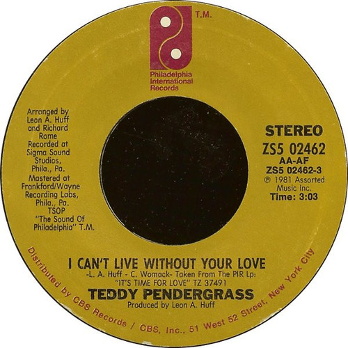 Teddy Pendergrass - I Can't Live Without Your Love  (7", Styrene, Ter)