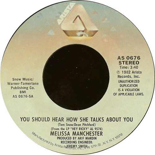 Melissa Manchester - You Should Hear How She Talks About You (7", Styrene, Ter)