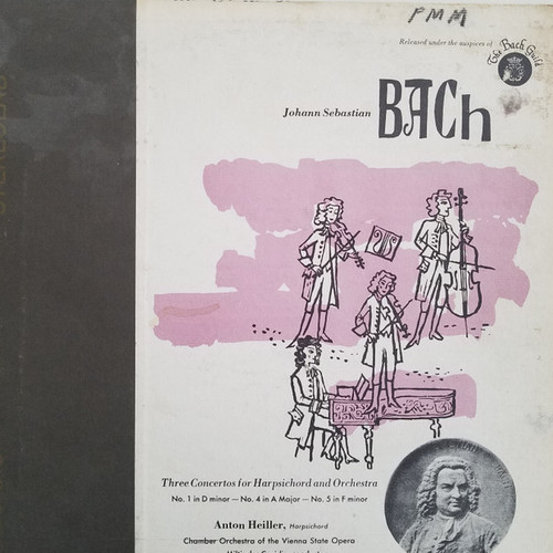 Johann Sebastian Bach, Anton Heiller, Chamber Orchestra Of The Vienna State Opera, Miltiades Caridis - Three Concertos For Harpsichord And Orchestra (LP, Album)