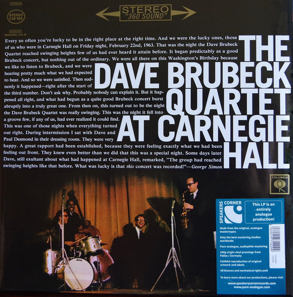 The Dave Brubeck Quartet - At Carnegie Hall (2xLP, Album, RE, RM, Gat)