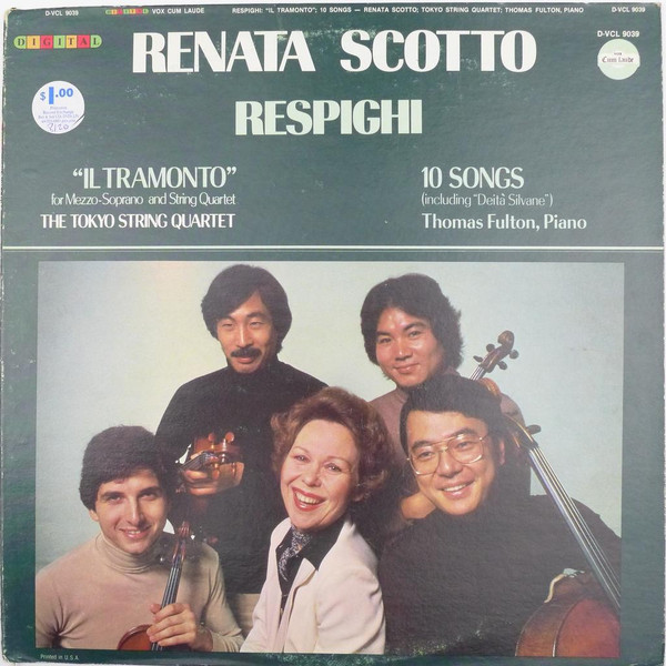 Respighi* : Renata Scotto, The Tokyo String Quartet* / Thomas Fulton - II Tramonto / 10 Songs (LP, Album) Respighi* : Renata Scotto, The Tokyo String Quartet* / Thomas Fulton - II Tramonto / 10 Songs (LP, Album)