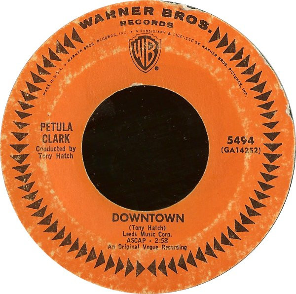 Petula Clark - Downtown - Warner Bros. Records - 5494 - 7", Single, Styrene, San 734191106