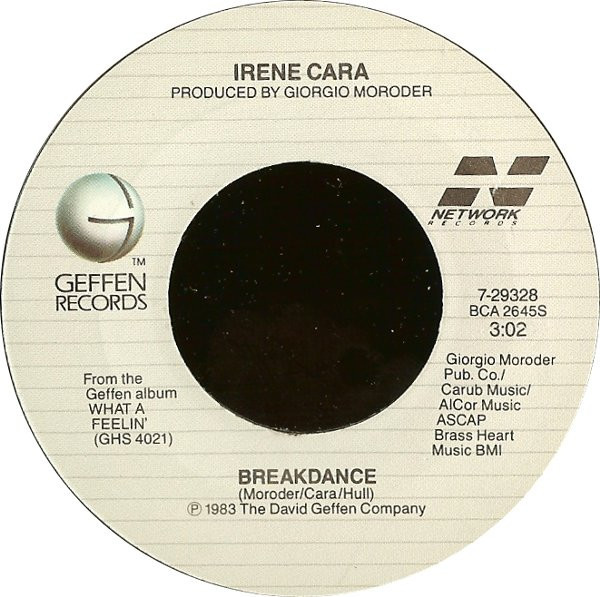 Irene Cara - Breakdance / Cue Me Up - Geffen Records, Network Records (2) - 7-29328 - 7", Single, Jac 750111606