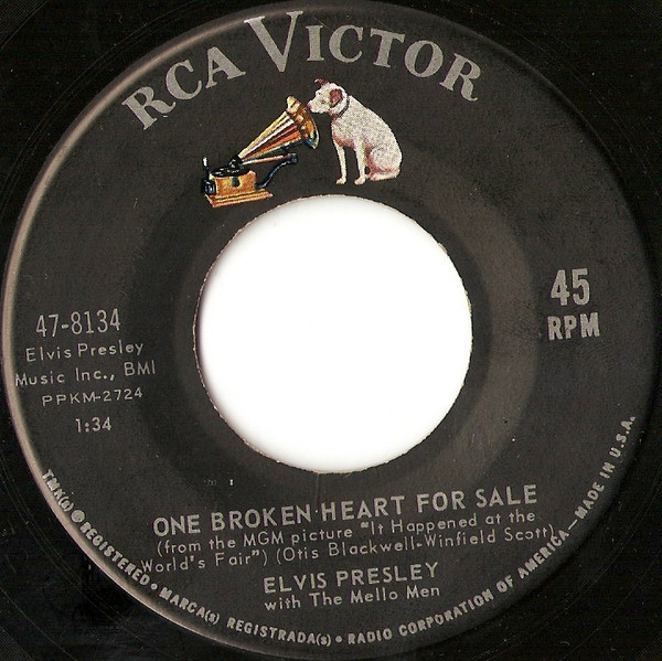 Elvis Presley With The Mellomen - One Broken Heart For Sale - RCA Victor - 47-8134 - 7", Single, Com 750187437