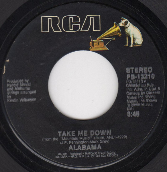 Alabama - Take Me Down - RCA - PB-13210 - 7", Single, Styrene 757698724