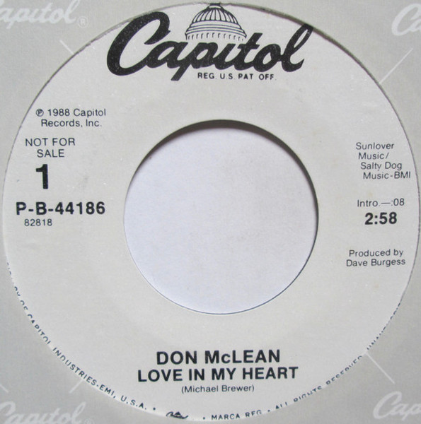 Don McLean - Love In My Heart (7", Promo)