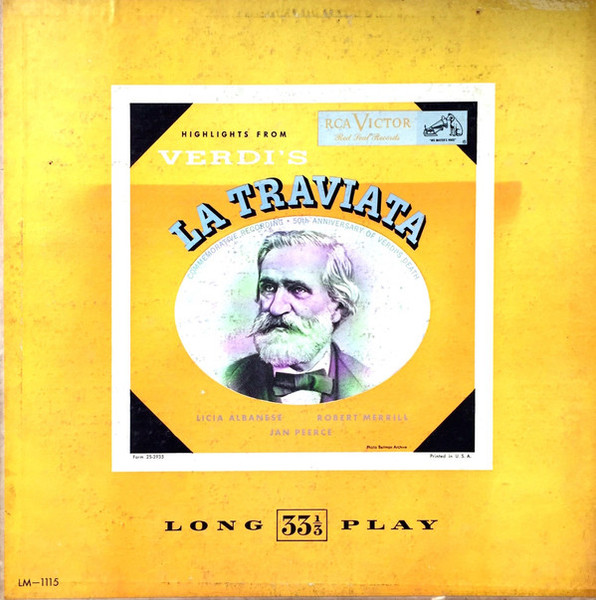 Verdi*, Licia Albanese, Robert Merrill, Jan Peerce - Highlights From Verdi's La Traviata (LP, Album, Mono)
