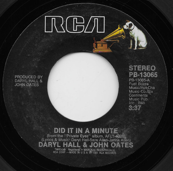 Daryl Hall & John Oates - Did It In A Minute (7", Styrene, Ind)