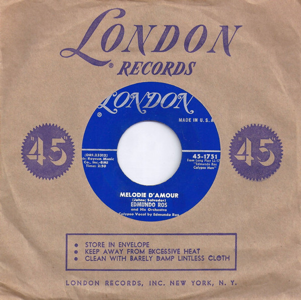 Edmundo Ros & His Orchestra - Melodie D'Amour / The Carnation Girl - London Records - 45-1751 - 7", Single 893030646