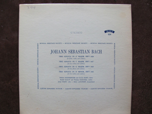 Johann Sebastian Bach - Trio Sonata In G Major BWV 1038, Trio Sonata In C Major BWV 1037, Trio Sonata In G Major BWV 1039, Trio Sonata In D Minor BWV 1036 (LP, Album)