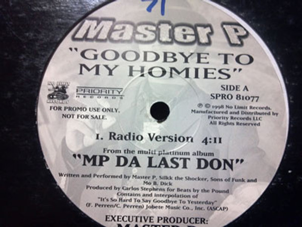 Master P - Goodbye To My Homies (12", Promo)