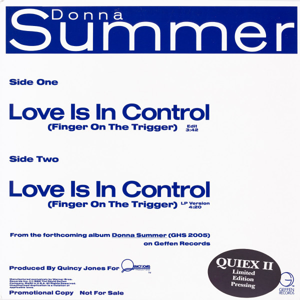 Donna Summer - Love Is In Control (Finger On The Trigger) - Geffen Records - PRO-A-1041 - 12", Ltd, Promo 938361431