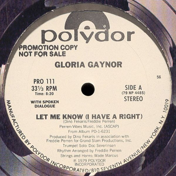 Gloria Gaynor - Let Me Know (I Have A Right) (12", Promo)