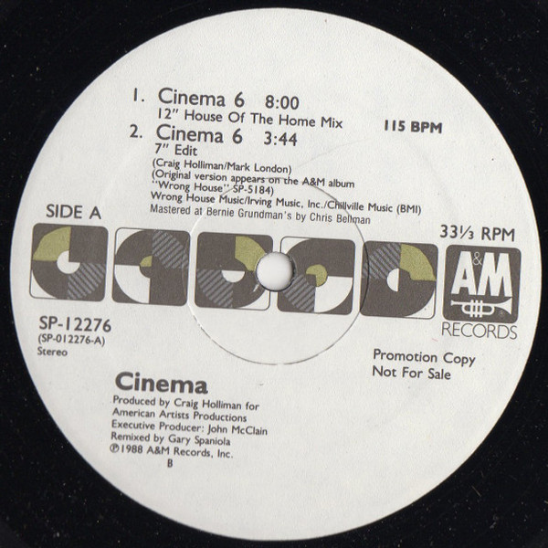 Cinema (5) - Cinema 6 - A&M Records - SP-12276 - 12", Promo 942484300