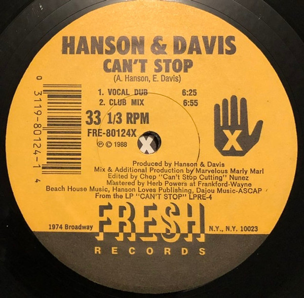 Hanson & Davis - Can't Stop (12")