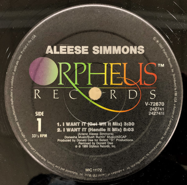Aleese Simmons - I Want It - Orpheus Records - V-72670 - 12" 946157774