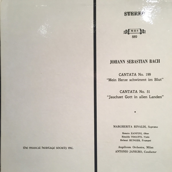 Johann Sebastian Bach, Margherita Rinaldi, Renato Zanfini, Rinaldo Tostati, Helmut Hunger, Antonio Janigro, Angelicum Orchestra, Milan* - Cantatas Nos. 199 And 51 (LP)