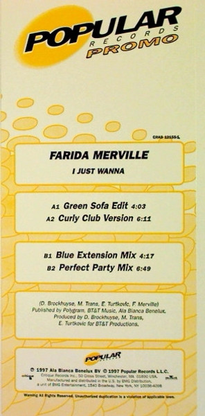 Farida Merville - I Just Wanna (12", Promo)
