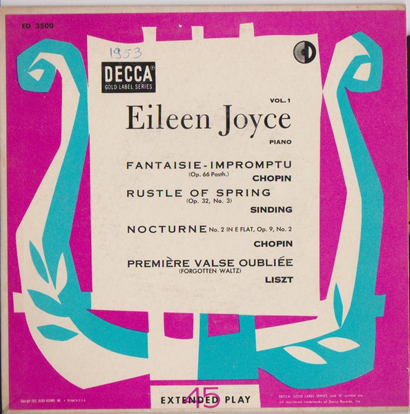 Eileen Joyce - Piano Chopin Sinding Liszt (7", EP, Mono)