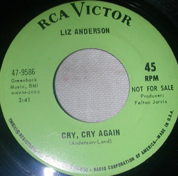 Liz Anderson - Cry, Cry Again (7", Promo)