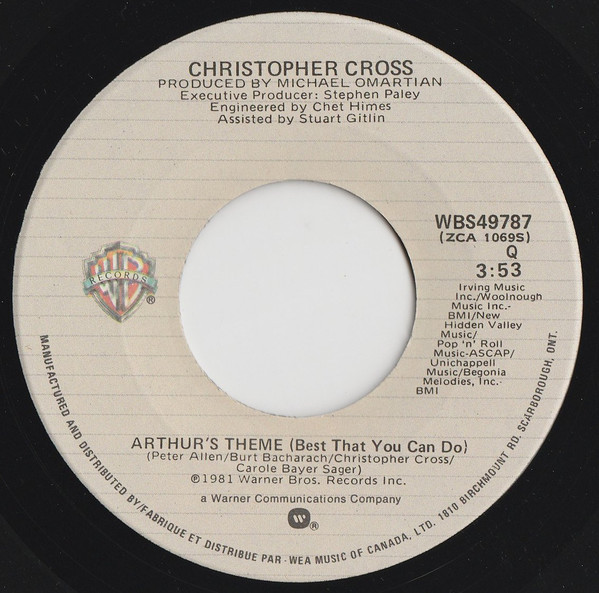 Christopher Cross - Arthur's Theme (Best That You Can Do) (7", Single)