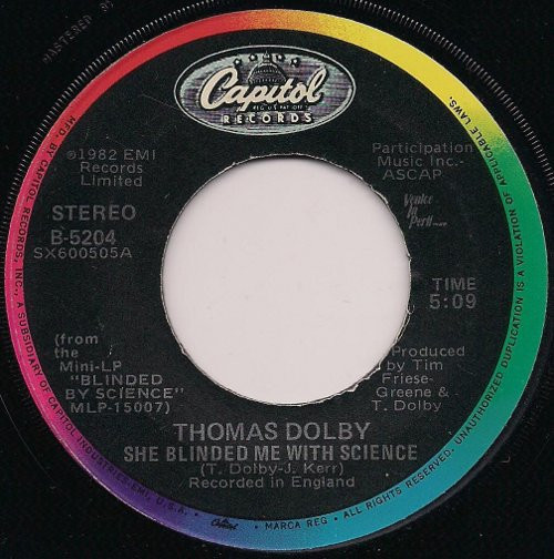 Thomas Dolby - She Blinded Me With Science / Flying North (7", Single)