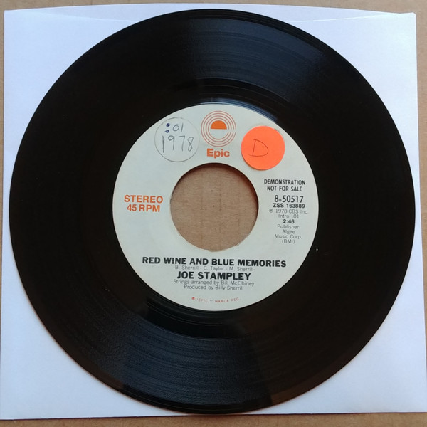 Joe Stampley - Red Wine And Blue Memories (7", Promo)