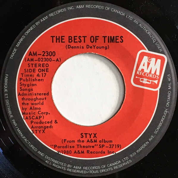 Styx - The Best Of Times (7", Single)