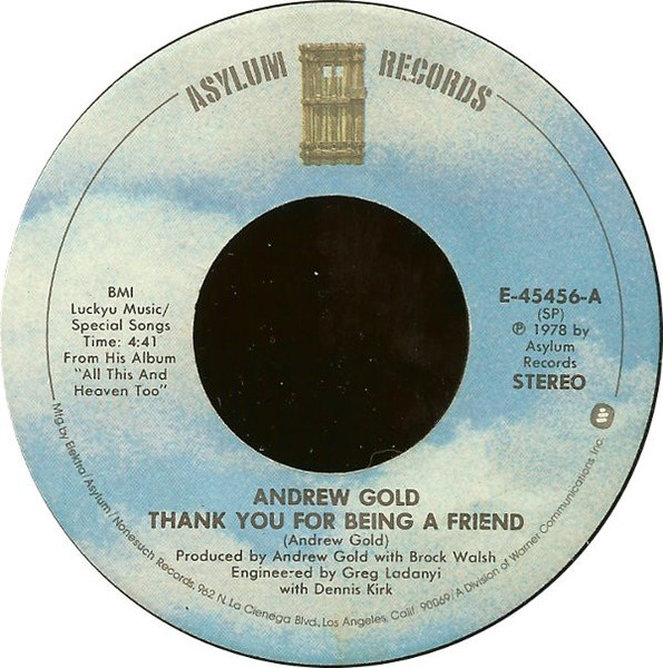 Andrew Gold - Thank You For Being A Friend (7", Single, Spe)