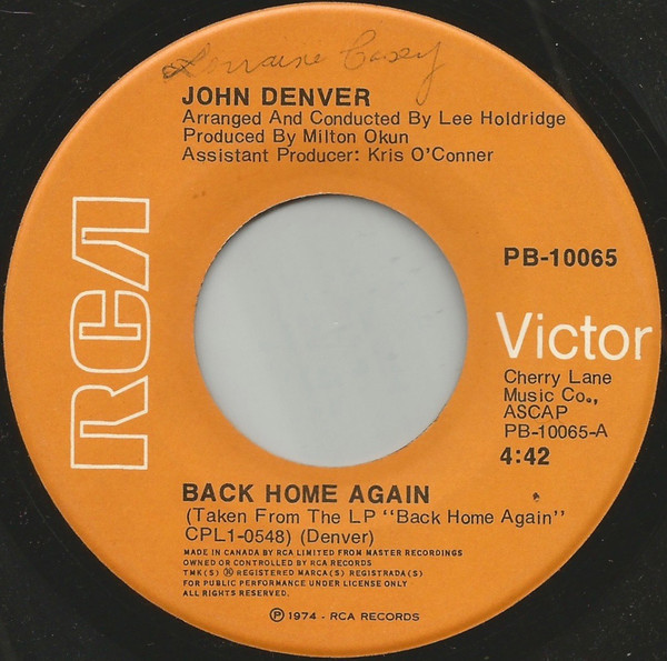 John Denver - Back Home Again  - RCA Victor - PB-10065 - 7", Single 1066092090