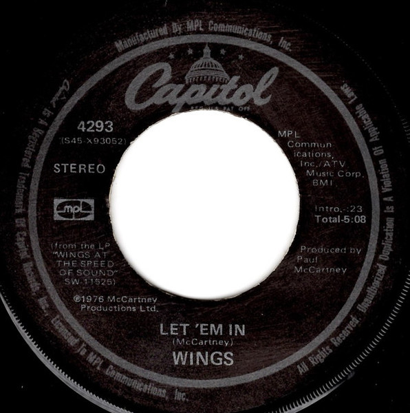 Wings (2) - Let 'Em In - Capitol Records, MPL (2) - 4293 - 7", Win 1071689072