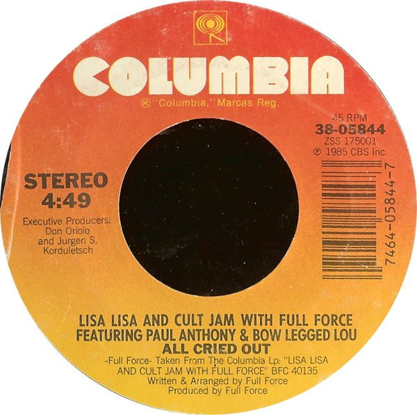 Lisa Lisa And Cult Jam* With Full Force - All Cried Out (7", Single, Styrene, Pit)