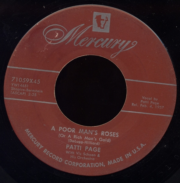 Patti Page - A Poor Man's Roses (Or A Rich Man's Gold) (7", Single)