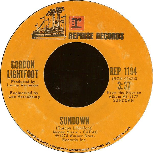 Gordon Lightfoot - Sundown - Reprise Records - REP 1194 - 7", Single, Styrene, Ter 1086761015