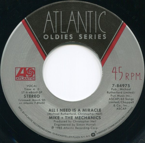 Mike & The Mechanics - All I Need Is A Miracle / Silent Running - Atlantic - 7-84975 - 7", Single 1087693335
