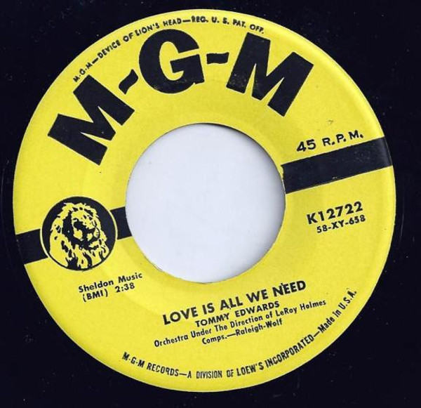 Tommy Edwards - Love Is All We Need / Mr. Music Man - MGM Records - K12722 - 7", Single 1090765136
